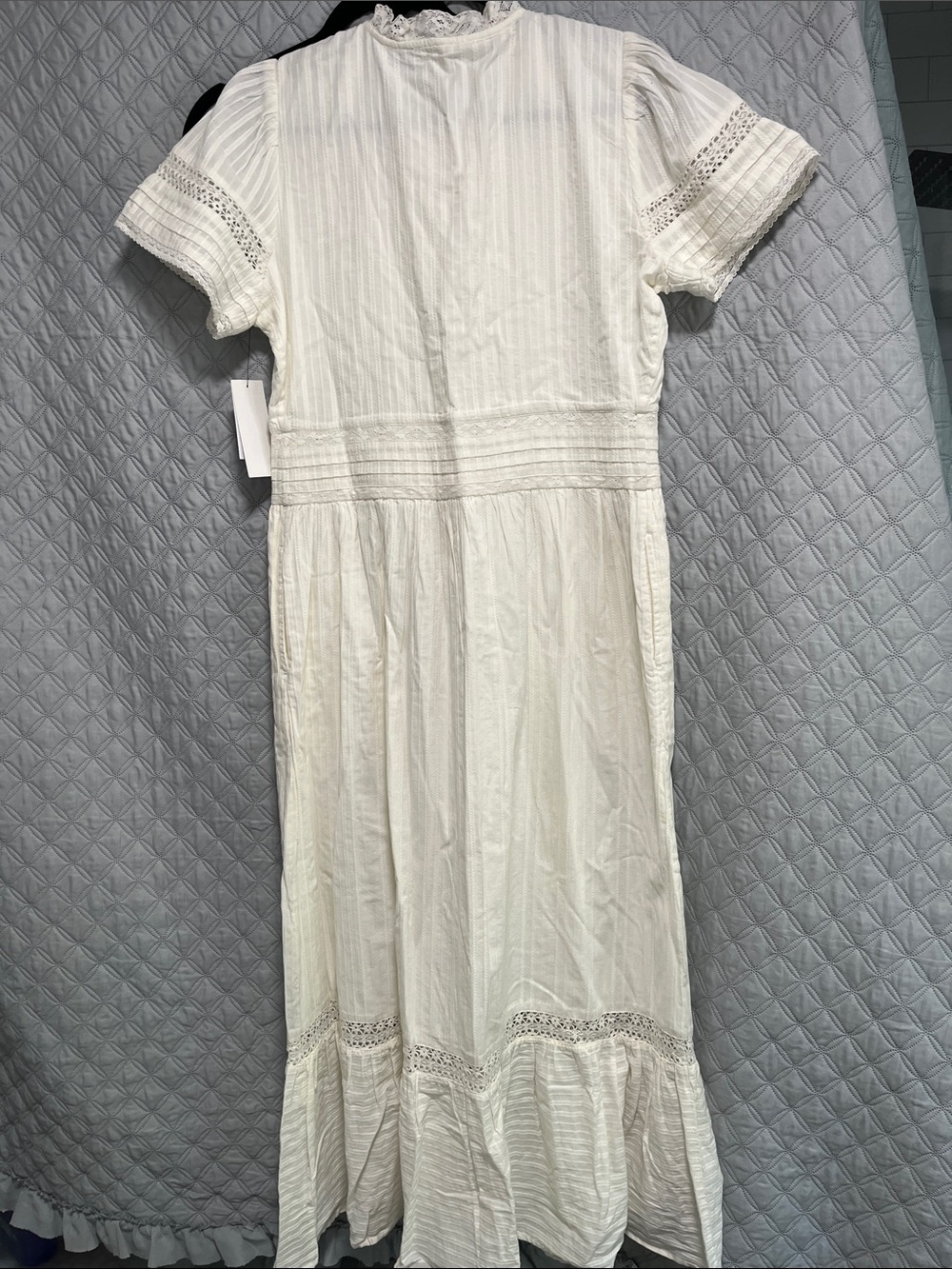 Treasure & Bond Ivory Eyelet Tiered Midi Dress with Lace Trim - Picture 5 of 5